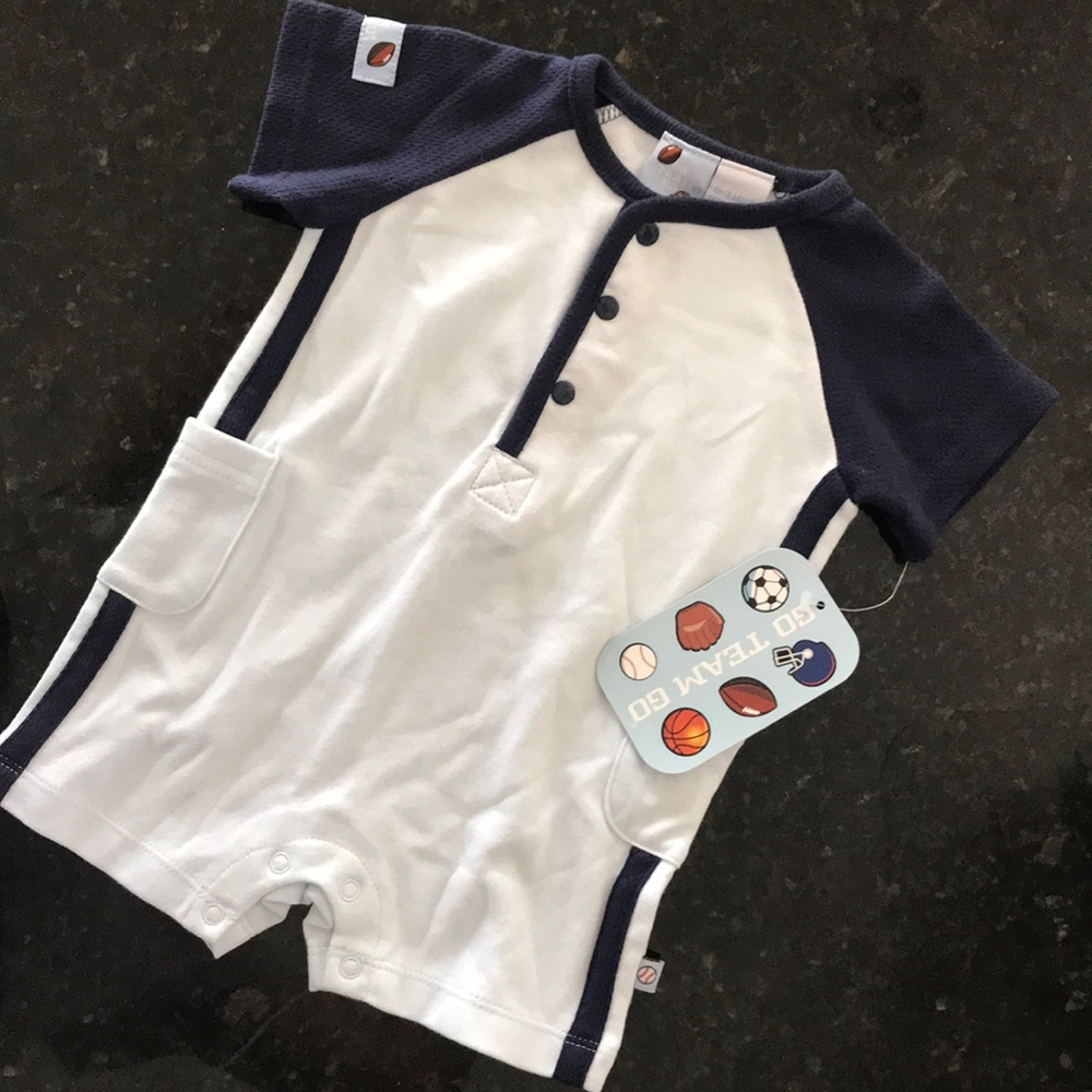 NWT Go Team Go 0-3 mos. blue snap shorts onesie